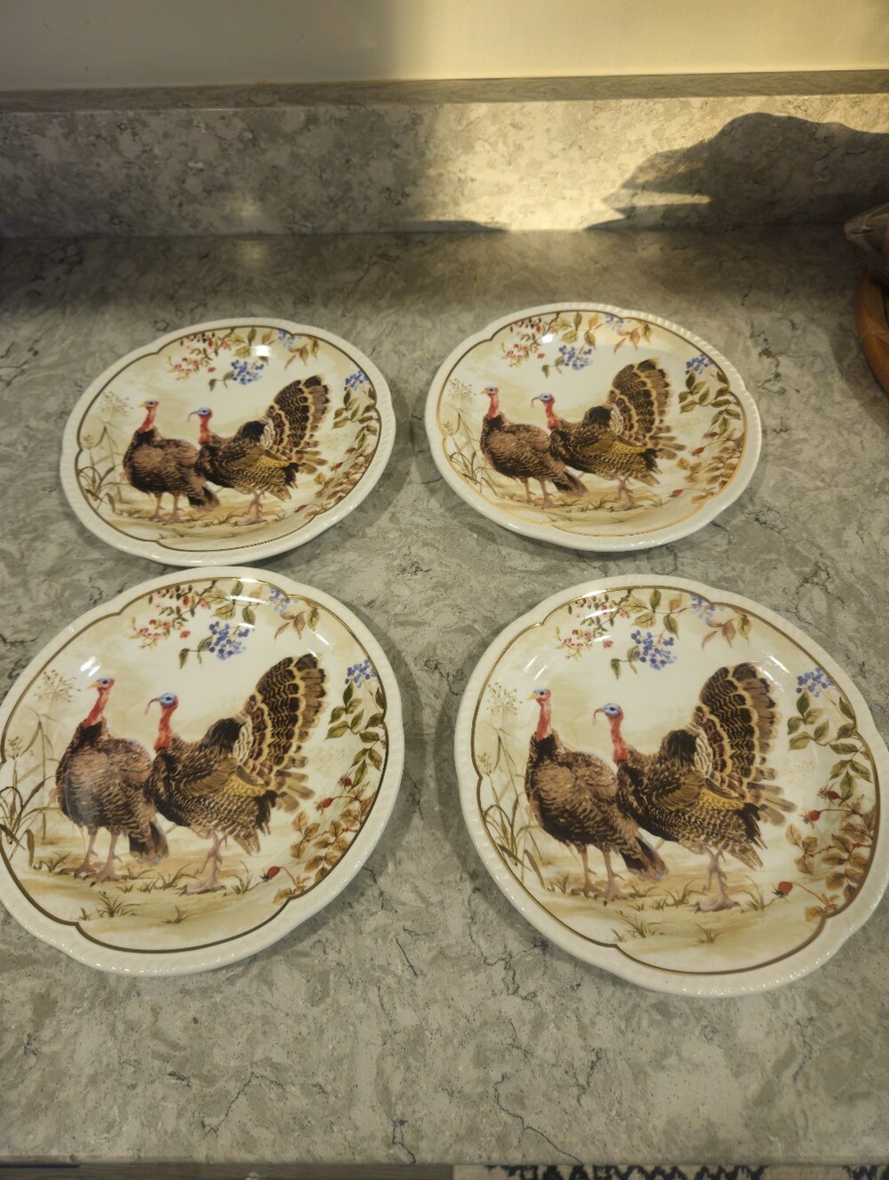 Potter Studio Scalloped Edges Gold Trim Thanksgiving Turkey Salad Plates Set 4